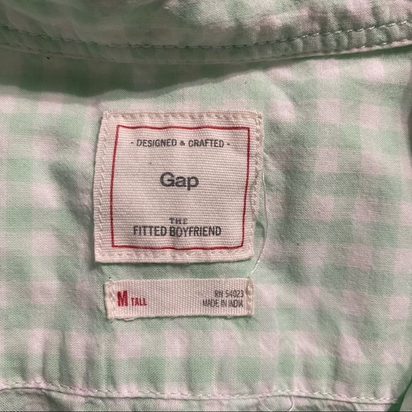 Gap Mint Green Gingham Plaid Fitted Boyfriend Button Up - Picture 4 of 4